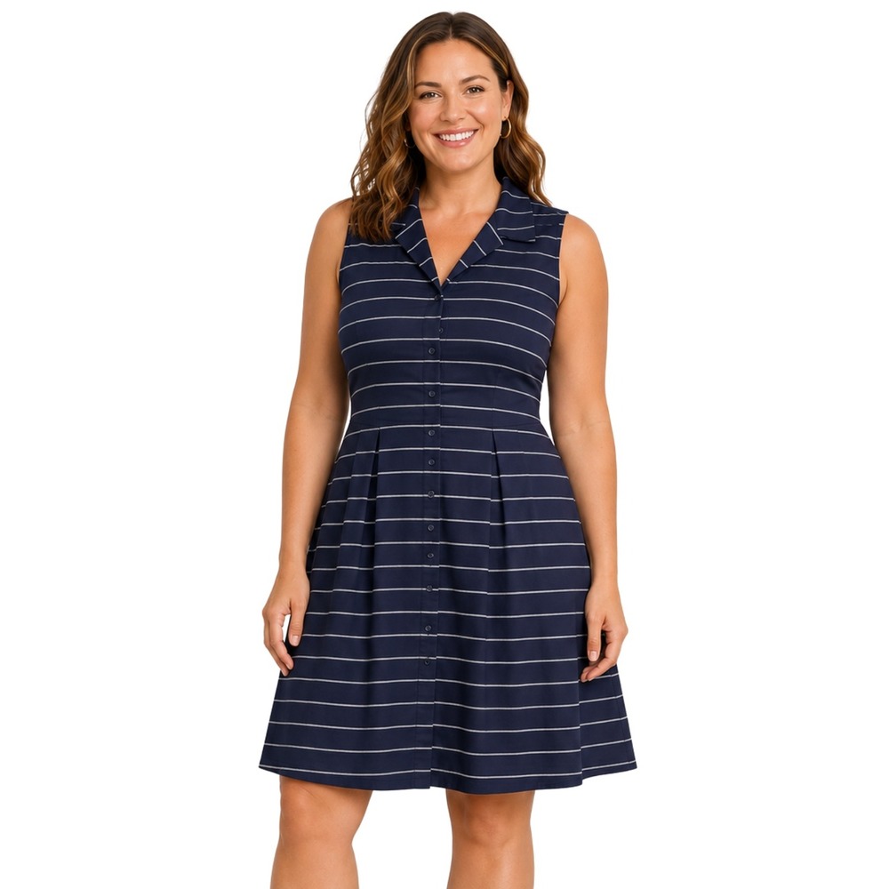 Talbots Dress Womens 18W Blue White Striped Sleeveless Button Front Shirt NWT